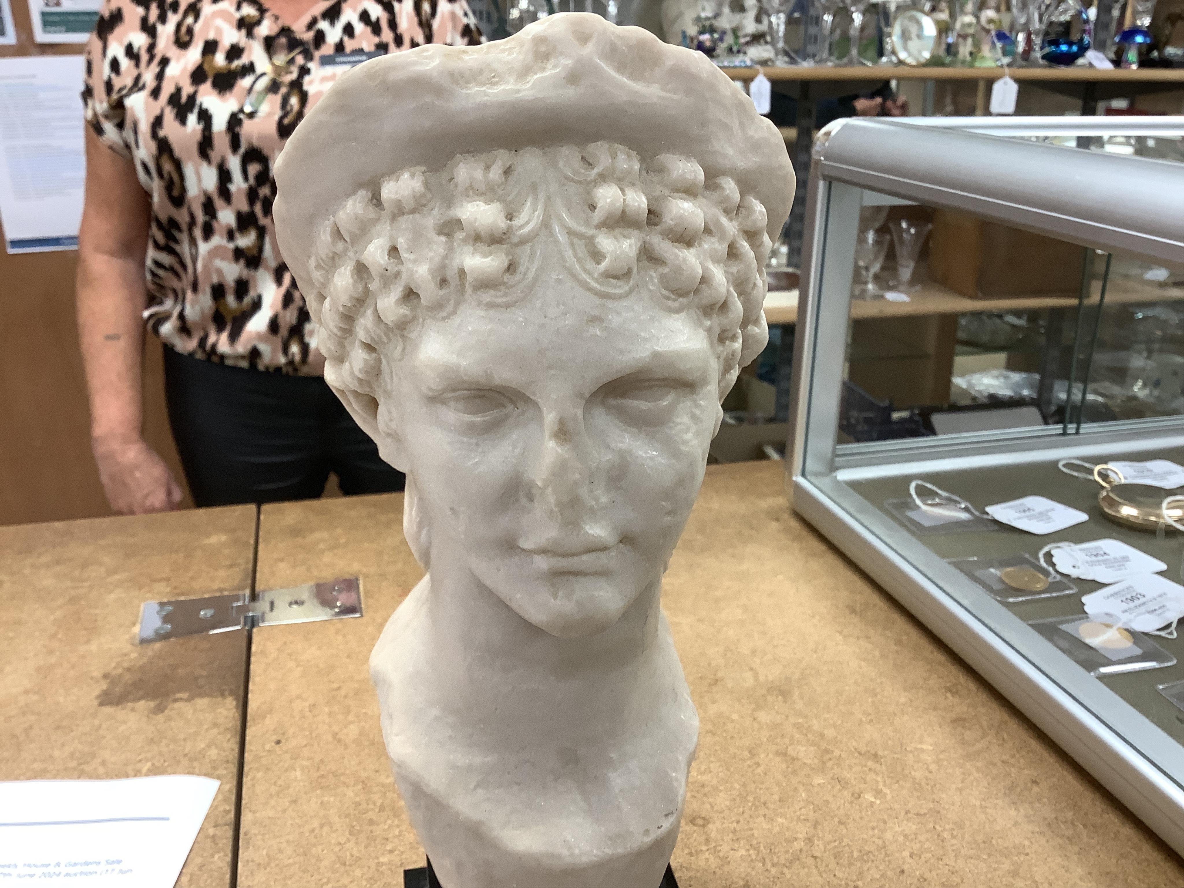After the Antique, a marble composite bust of Agrippa the younger, 26.5cm high